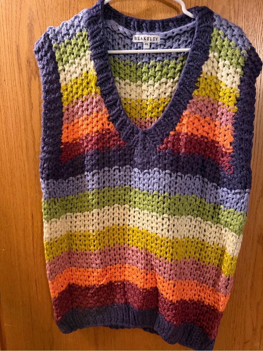 Blakeley Hand-Crocheted Striped Sweater Vest - Purple, Green, Cream, Mustard